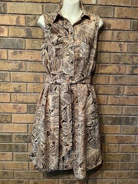 Lauren Ralph Lauren Linen button front belted leaf print shirt dress Sz 10 EUC